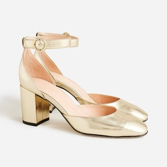 J.Crew Maisie Ankle-Strap Heels | Gold Metallic Party Shoes | Size 12 - Picture 1 of 3